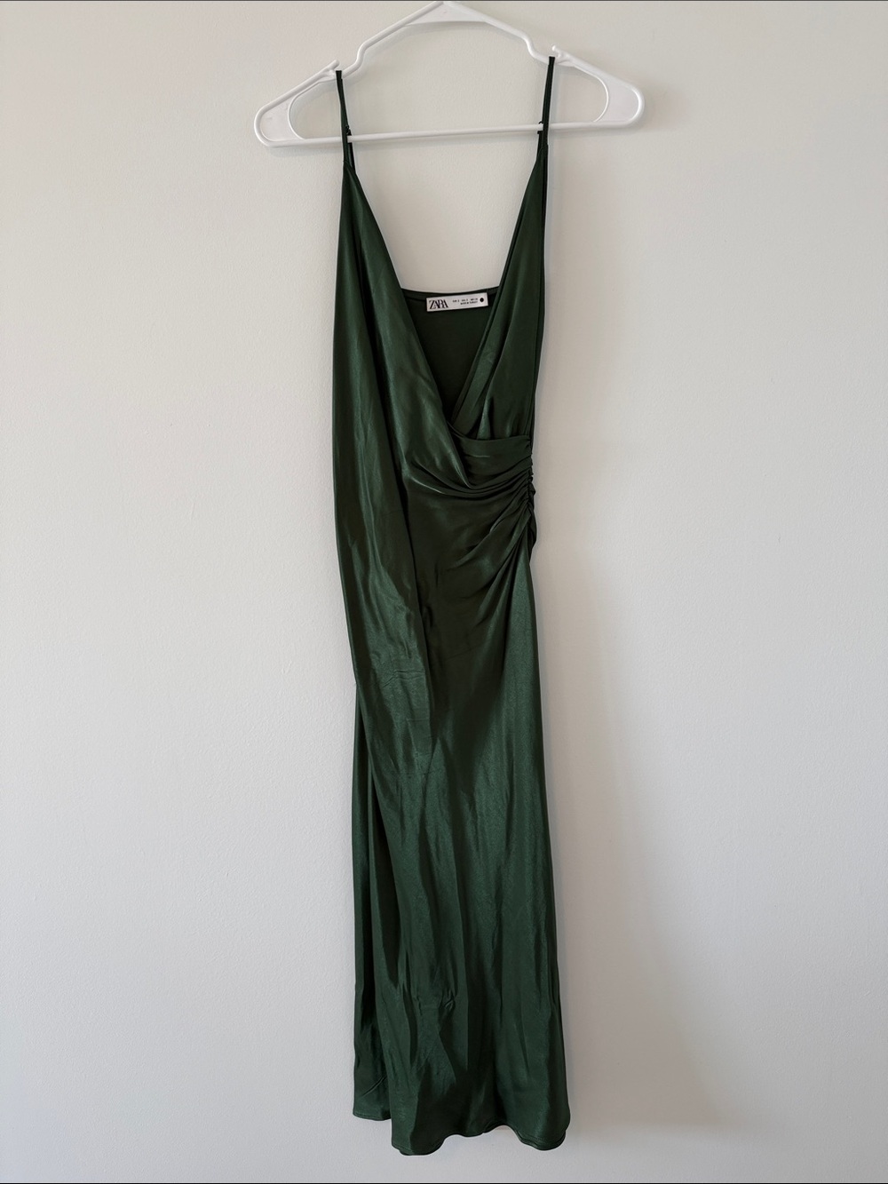 Zara Dark Green Satin Slip Maxi Dress